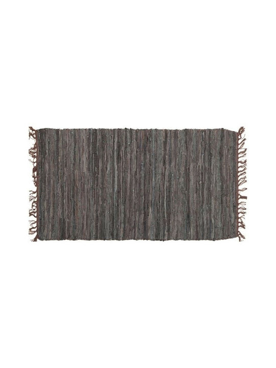 San Lorentzo Leather Flat Rug Outdoor Rectangular Leather with Fringes Coffee