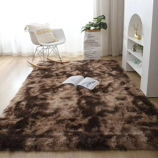 Strado Teppich Rechteckig Zottelig Synthetisch,Polyester/Cotton/Leather Braun