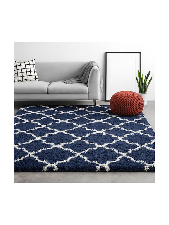 Saray Home Moroccan Wooven Χαλί Ορθογώνιο Shaggy Μπλε / Ιβουάρ 200x300cm