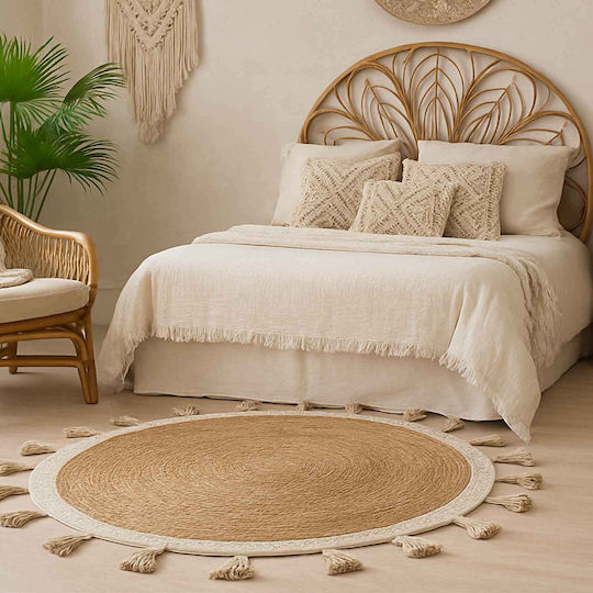 Espiel Seagrass Rug Round Summer from Jute with Fringes Beige