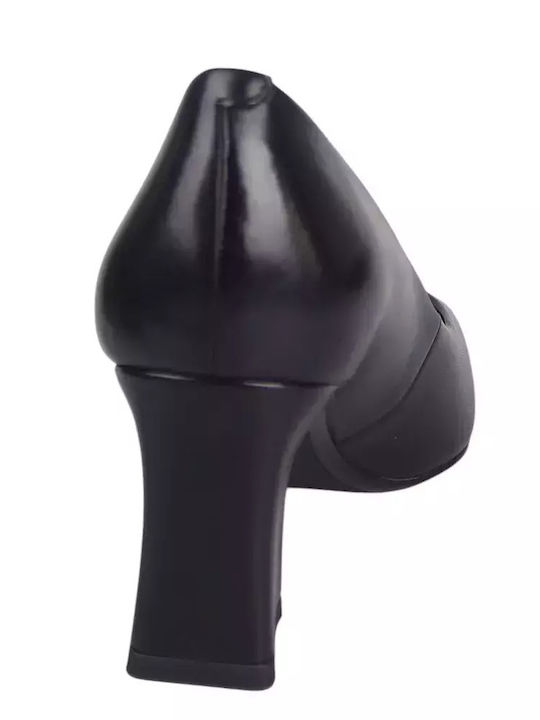 Leather Pointed Toe Black Medium Heels