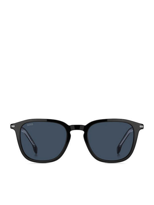 Boss Men's Sunglasses with Black Plastic Frame and Blue Lens BOSS 1845/S 807/KU
