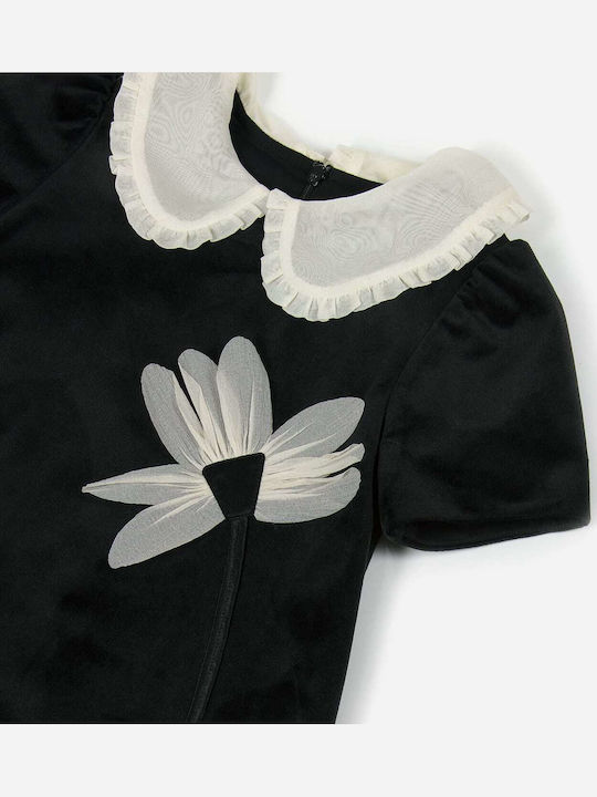 Children's Dress Short Sleeve Velvet Black, Ivory