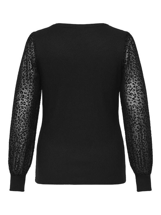 Γυναικεία Μπλούζα Βελούδινη Μακρυμάνικη Animal Print Μαύρο