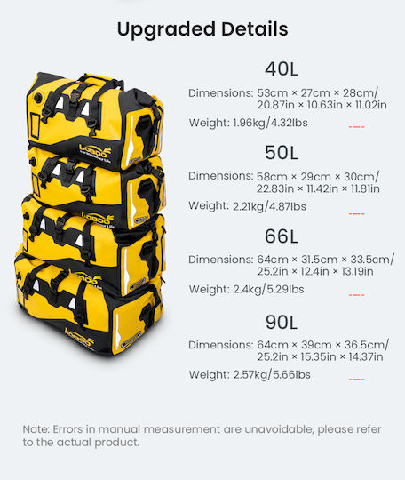 Loboo Waterproof Motorcycle Tail Bag 40lt Yellow
