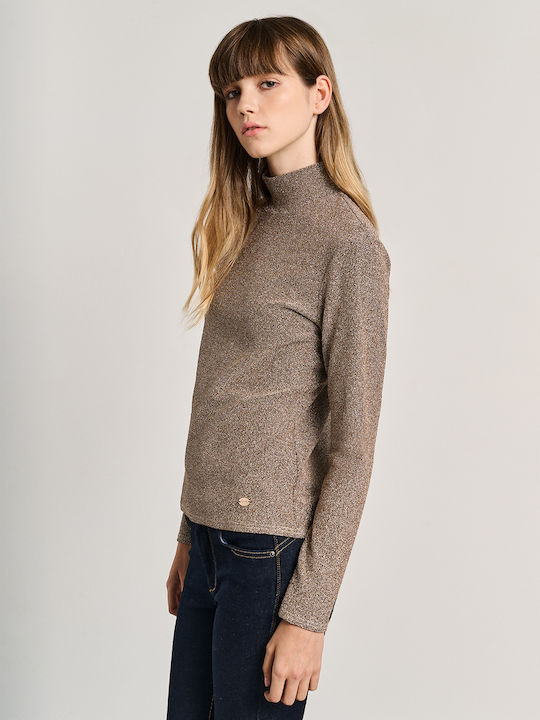 Damen Bluse Langärmelig Braun