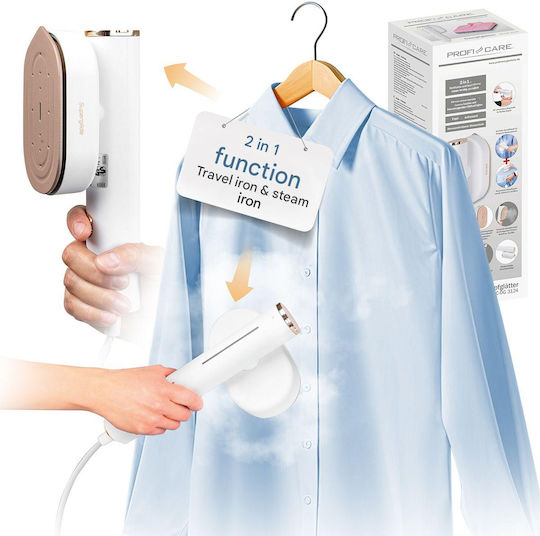 2in1 Vertical Steam Iron Proficare Superglide Ceramic Soleplate Garment Steamer Hand 1300W with Tank 80ml White