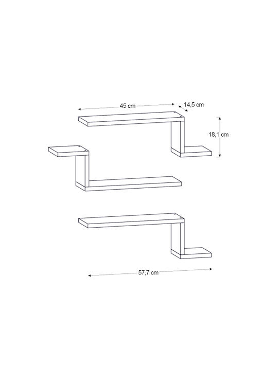 Lowa Wall Shelves Anthracite (3 Pieces) 57.7x14.5x18cm