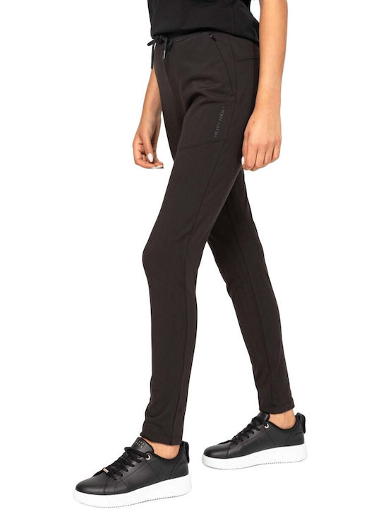 Women's Fabric Trousers with Elastic Slim Fit Black