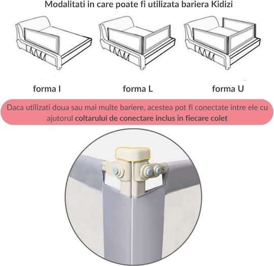 Kidizi Bară de protecție pentru pat Montaj simplu în Culoare Gri 200εκ. 3buc