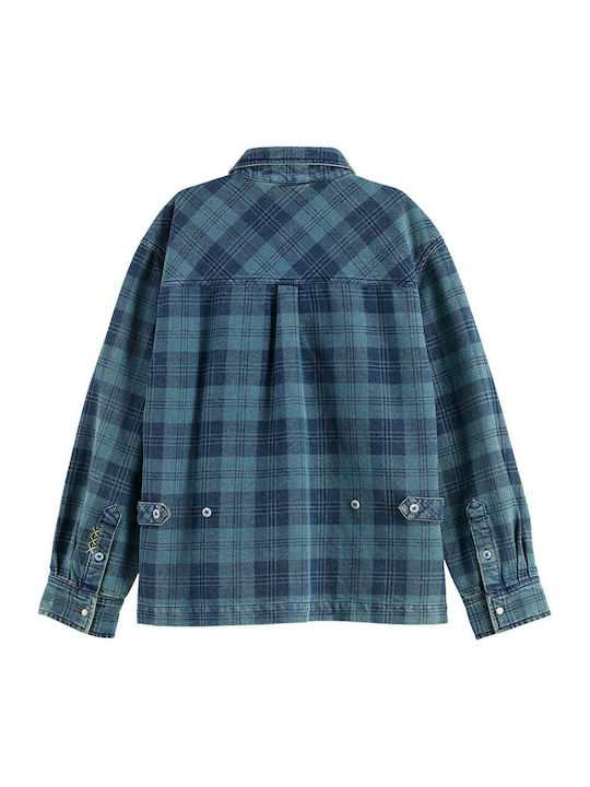 Women's Denim Checked Long Sleeve Shirt Blue