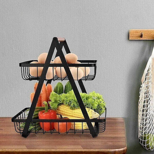 Fruit Bowl Metallic 2 Levels Black