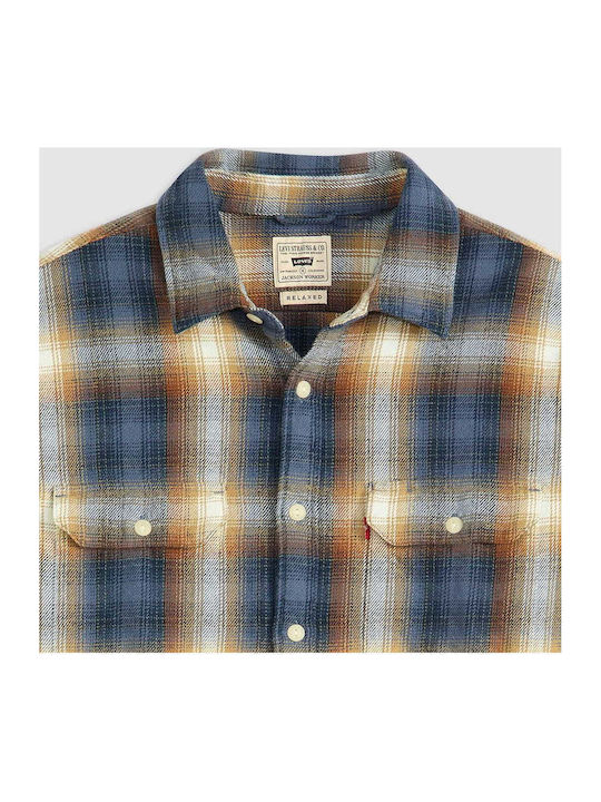 Jackson Worker Long Sleeve Flannel Overshirt in Regular Fit Checked Blue