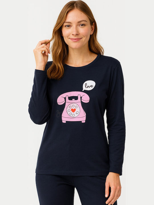 Cherry Winter Damen Pyjama-Set Navy - Dark Blue
