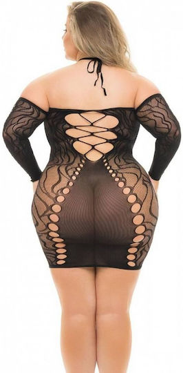 Black Fishnet Mini Dress Crisscross Laces Pink Lipstick Animal Inside Halter Dress Plus Size Black