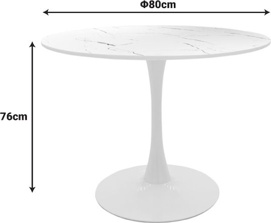 Balou Round Table Dining Room Wooden White Shade, Marble Appearance 80x80x76cm