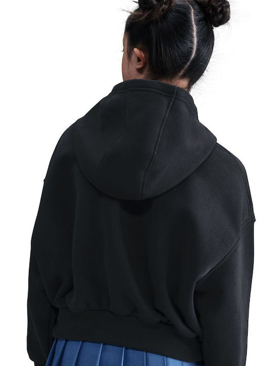 Fleece Παιδικό Φούτερ Cropped με Κουκούλα και Τσέπες Μαύρο Sportswear Club