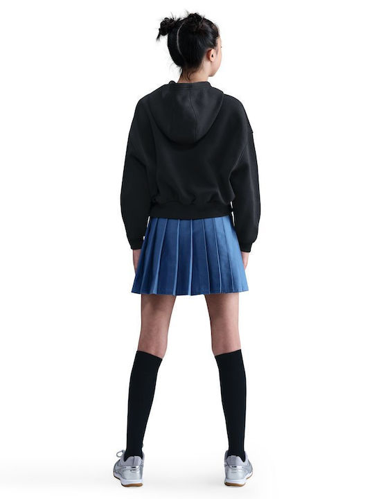 Fleece Παιδικό Φούτερ Cropped με Κουκούλα και Τσέπες Μαύρο Sportswear Club