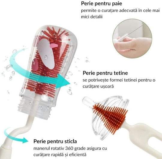Kidizi Perie de curățare pentru Biberoane Roșu 4buc