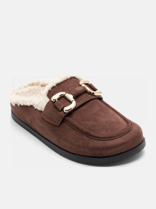 Winter Women's Slippers with Fur Brown