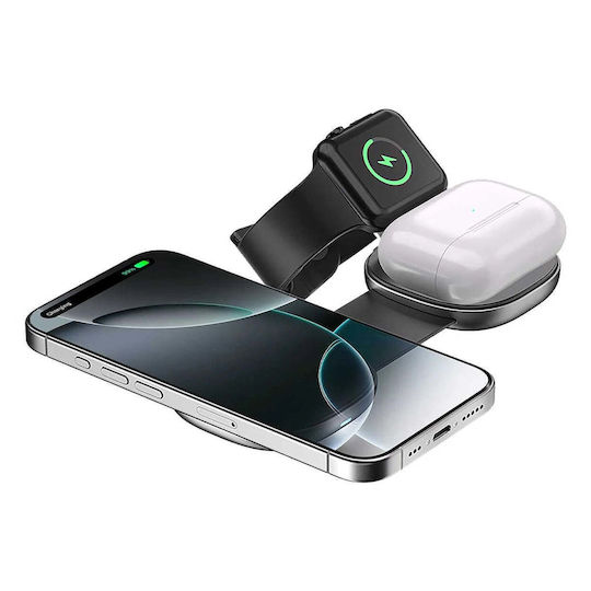 Baykron Φορτιστής Magsafe 15W Μαύρος (Premium Pocket Charger 3 in 1)