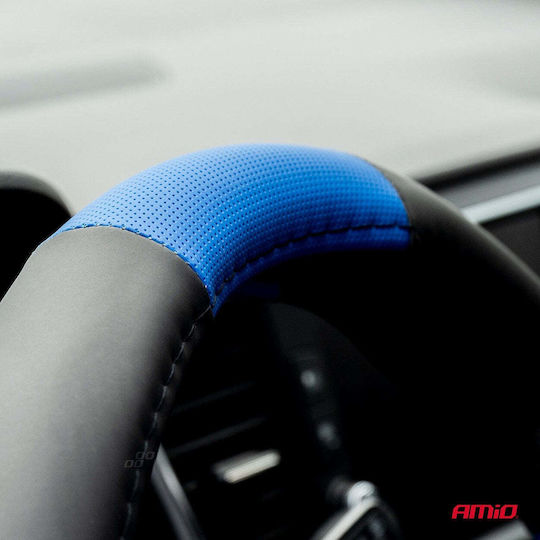 AMiO Car Steering Wheel Cover SWC-04-Μ with Diameter 37-39cm made of Leatherette Blue