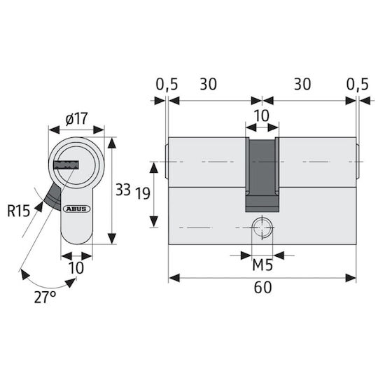 Abus Zylinderschloss Sicherheits 65mm (30-35) mit 5 Schlüssel