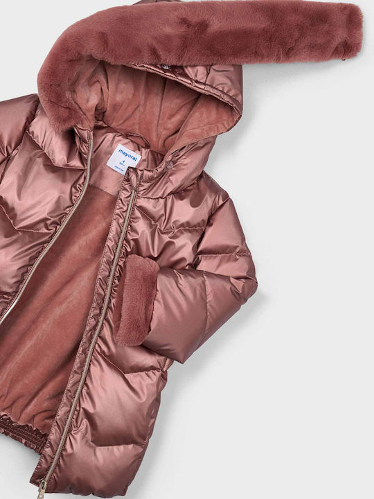 Kids' Quilted Jacket Long with Hood Pink