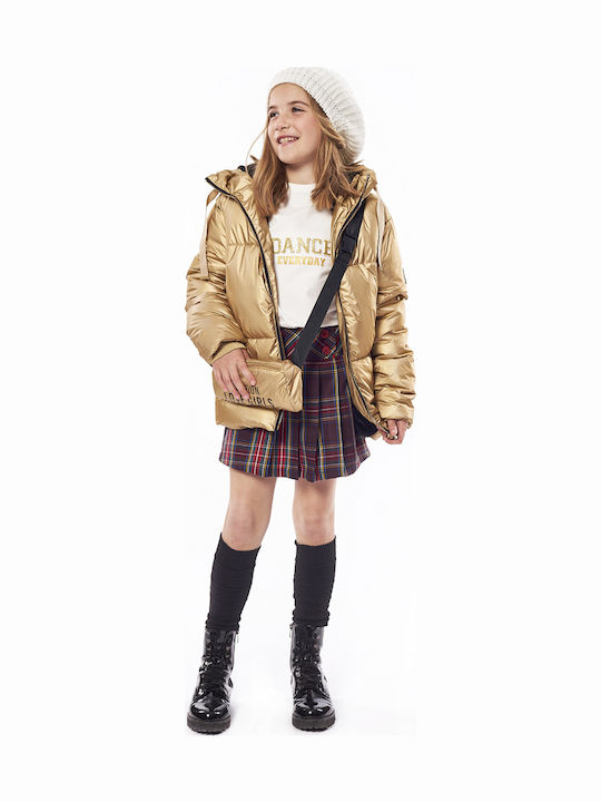 Kinder Steppjacke Kurz mit Kapuze Gold