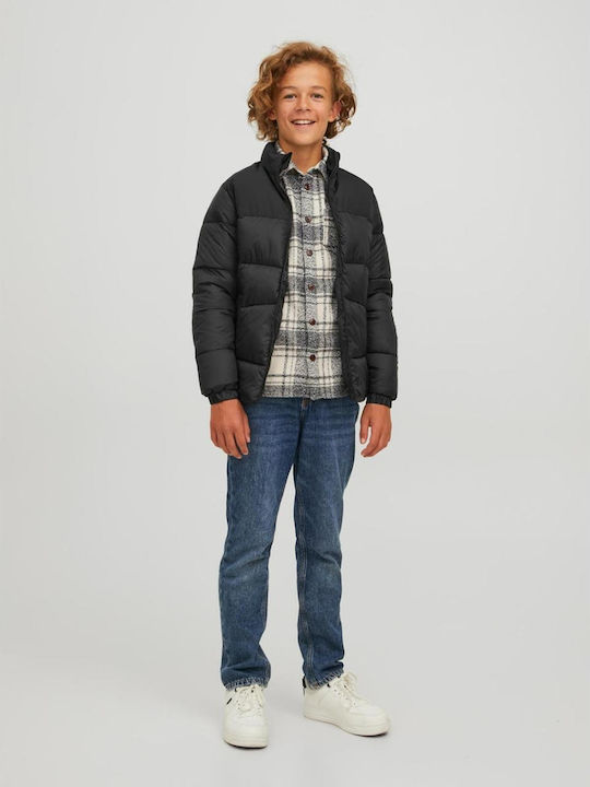 Kids' Quilted Jacket Long Windproof Black