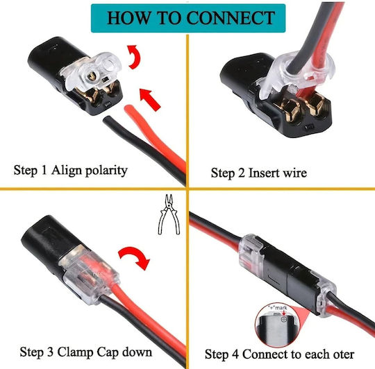 Quick Connector Double Cable 2 Pin Clip – 250V 6A 2 Pieces
