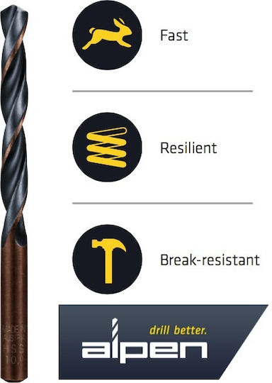 Alpen Drills Σετ 10 Τρυπάνια HSS με Κυλινδρικό Στέλεχος για Μέταλλο