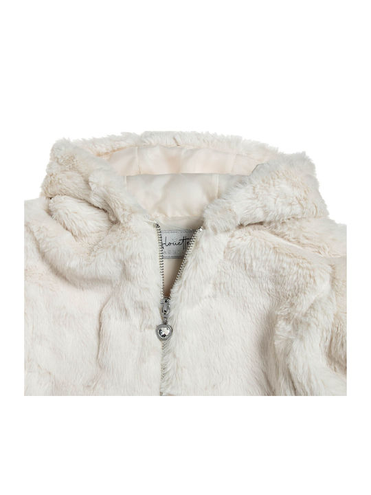 Kids Cardigan Fur with Hood Ecru
