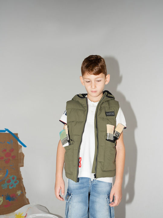 Kinder Freizeitjacke Ärmellos mit Kapuze Khaki