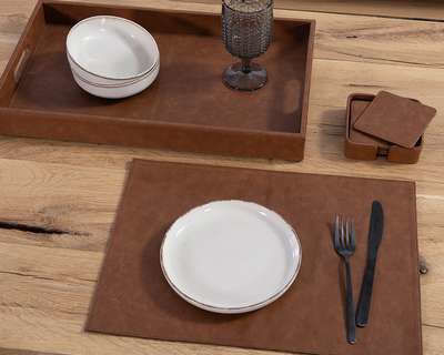 Nef-Nef Homeware Σουπλά από Δερματίνη Μπεζ 44x32cm Nef-Nef Homeware Σουπλά από Δερματίνη Μπεζ 44x32cm