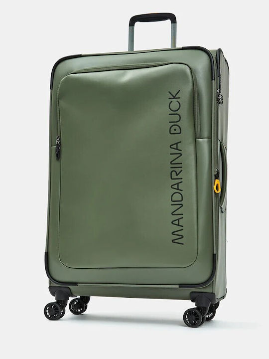 Mandarina Duck Eco Coated Large Fabric Travel Suitcase Olive Green With 4 Wheels Height 78cm
