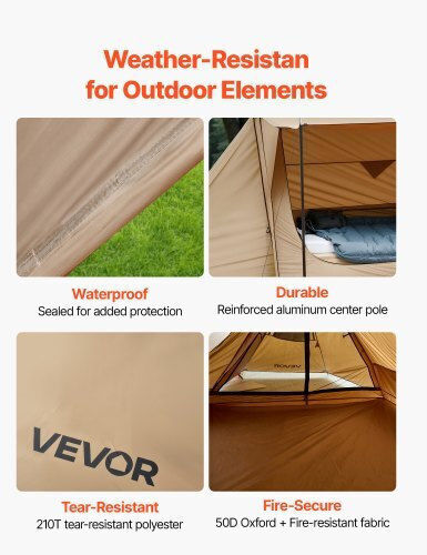 Vevor Σκηνή Camping Μπεζ για 2 Άτομα 330x120εκ.