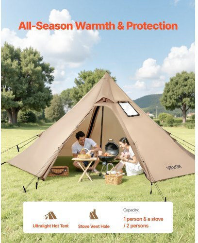 Vevor Σκηνή Camping Teepee Καφέ 4 Εποχών για 2 Άτομα