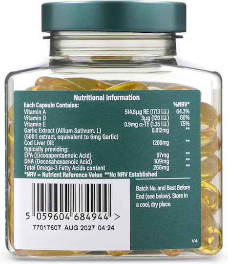 Holland & Barrett Omega 3 Cod Liver Oil 250mg 60 Capsules with Flavour Pure