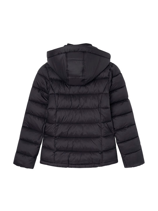 Simone Kids Quilted Short Coat with Hood Black