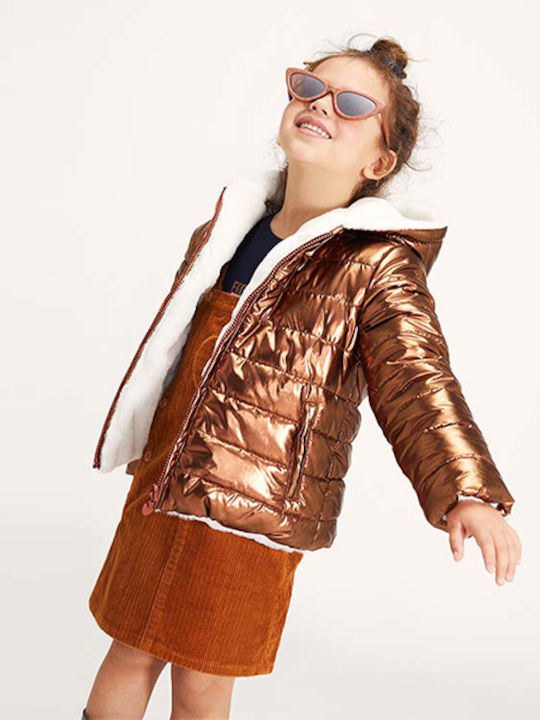 Kids Fur Short Double Sided Hooded Gold