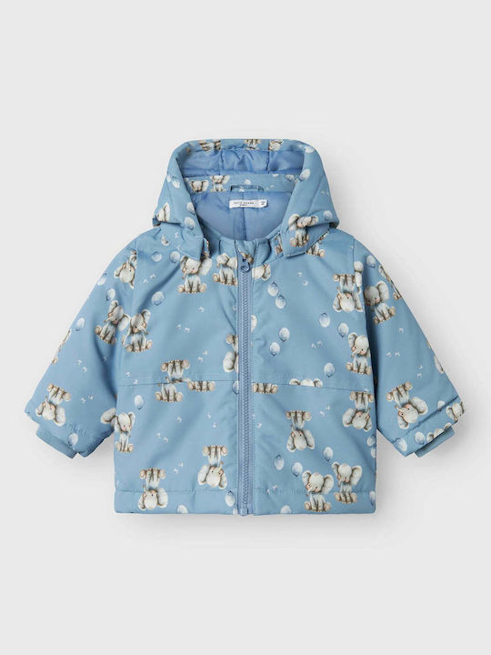 Kids Casual Long Jacket with Hood Light Blue