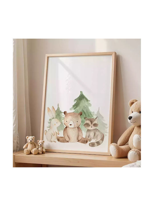 Kids Framed Wall Painting Forest Animals 30x40cm
