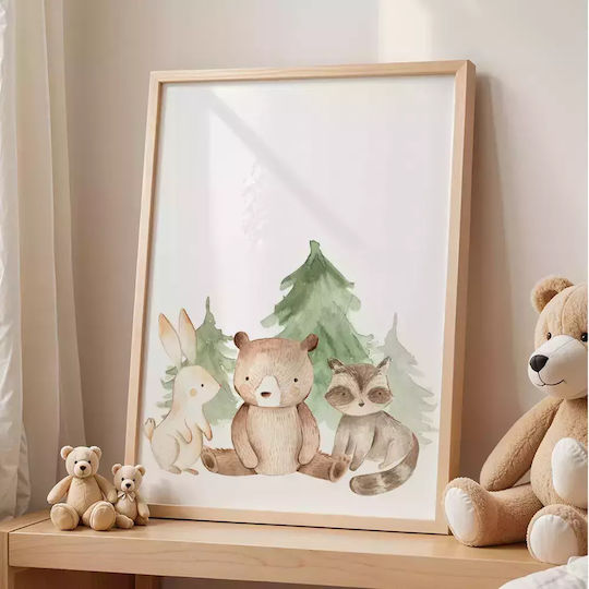 Kids Framed Wall Painting Forest Animals 30x40cm