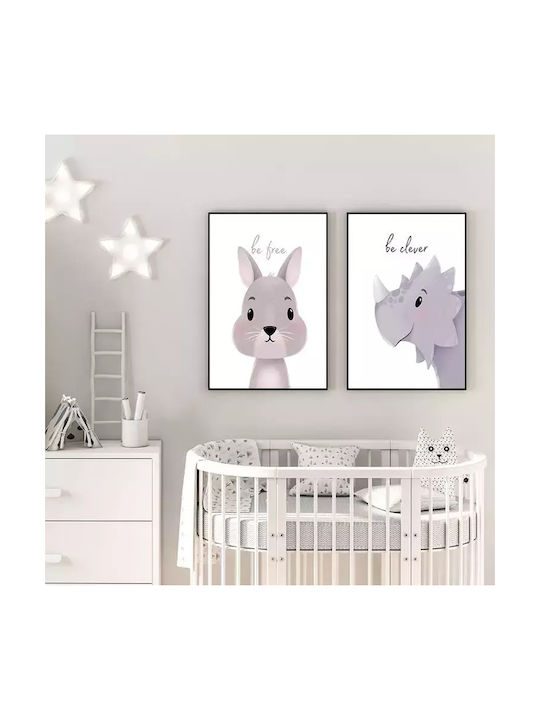Kids Framed Plastic Wall Painting With Dinosaur Be Clever 21x30cm