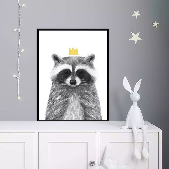 Παιδικό Κάδρο Queen Racoon με Λευκή Κορνίζα από Πλαστικό 21x30εκ.