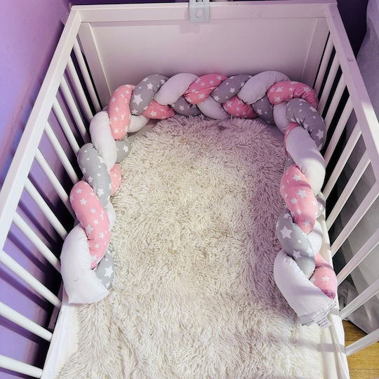 Crib Bumpers Braided Inside Pink, Gray, White