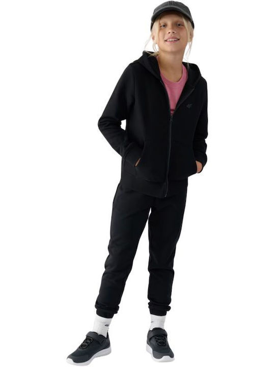 Athletic Kids Sweatshirt Cardigan Cotton with Hood Black