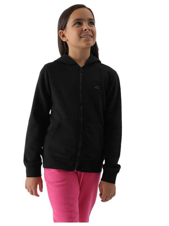 Athletic Kids Sweatshirt Cardigan Cotton with Hood Black