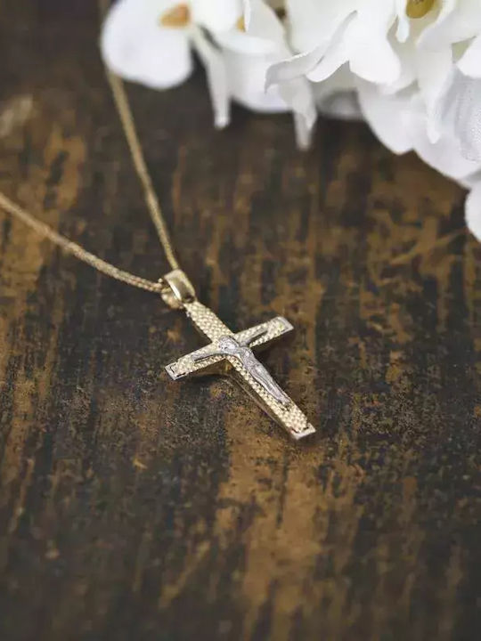 Men's Gold Cross 14K Double Sided with the Crucified with Chain